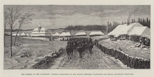 Los ejércitos del continente, Dragones rusos en marcha entre Ivanowitz y Skala (frontera austriaca)